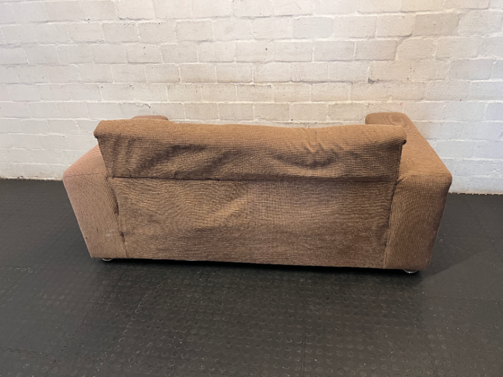 Brown Textured 2-Seater Couch - Fair Condition (Visible Wear) - 2ndhandwarehouse.com