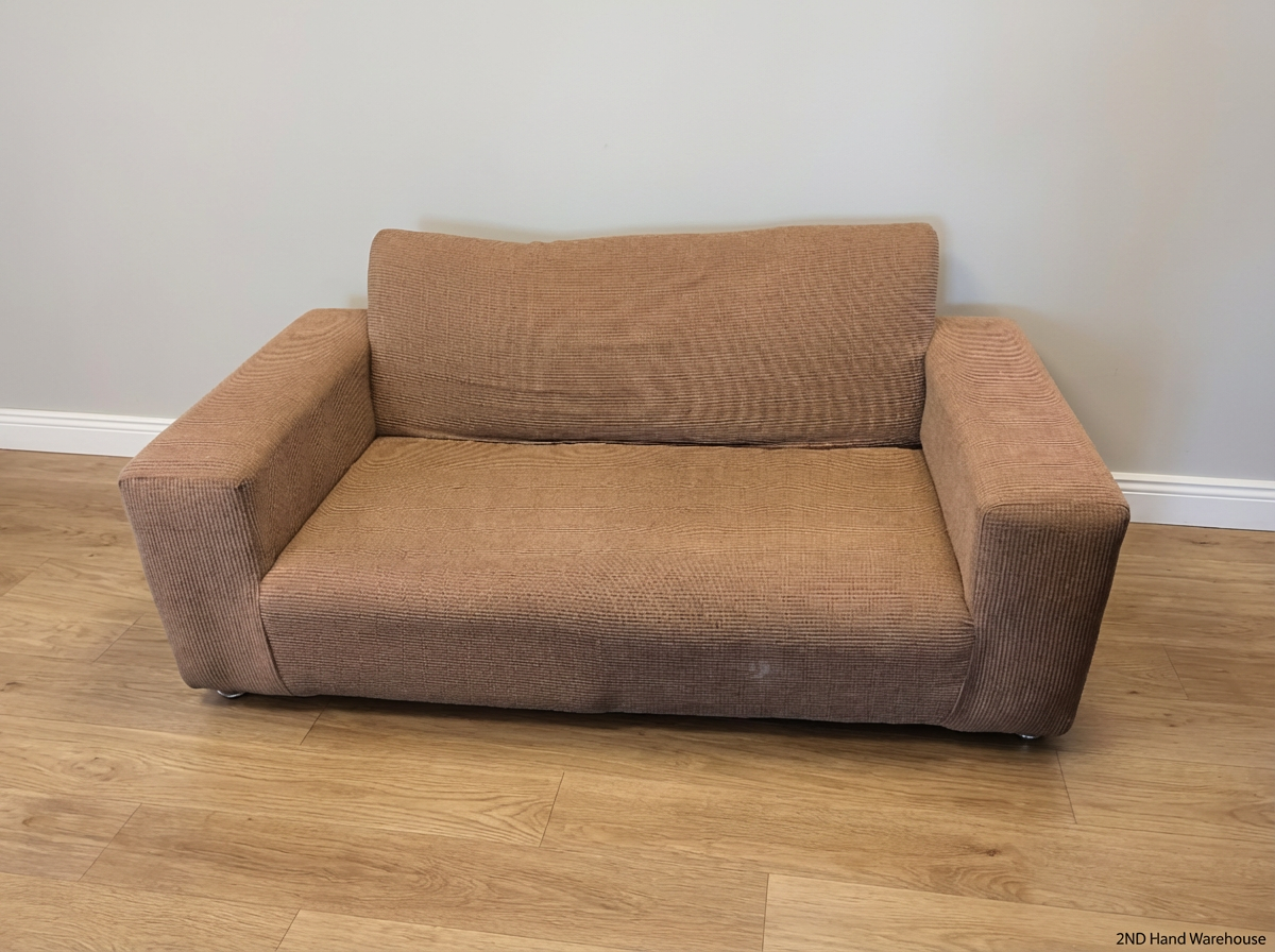 Brown Textured 2-Seater Couch - Fair Condition (Visible Wear) - 2ndhandwarehouse.com