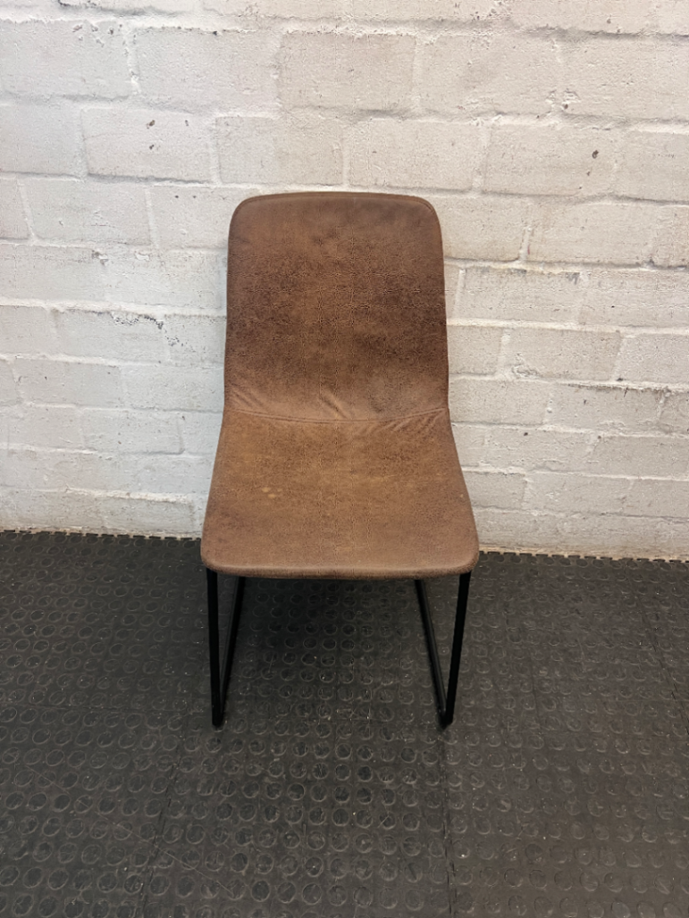 Brown Textured Upholstered Dining Chair with Metal Base — Fair Condition with General Wear