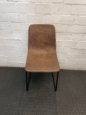 Brown Textured Upholstered Dining Chair with Metal Base — Fair Condition with General Wear