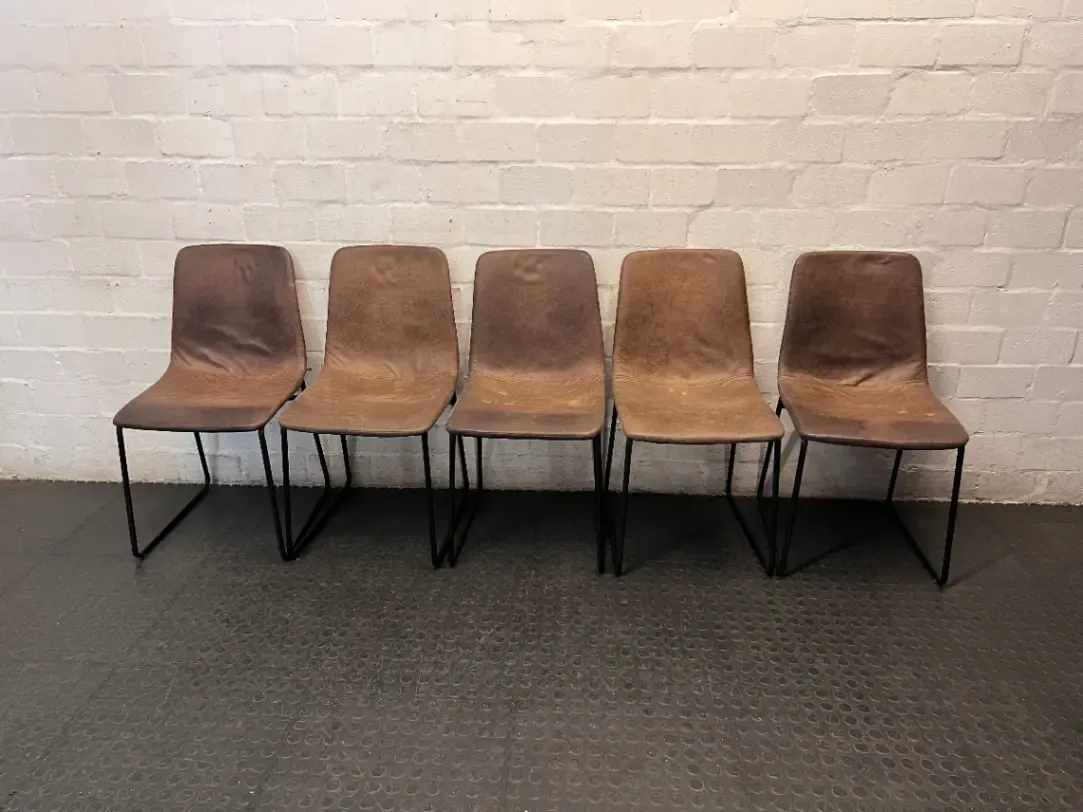 Brown Textured Upholstered Dining Chair with Metal Base — Fair Condition with General Wear