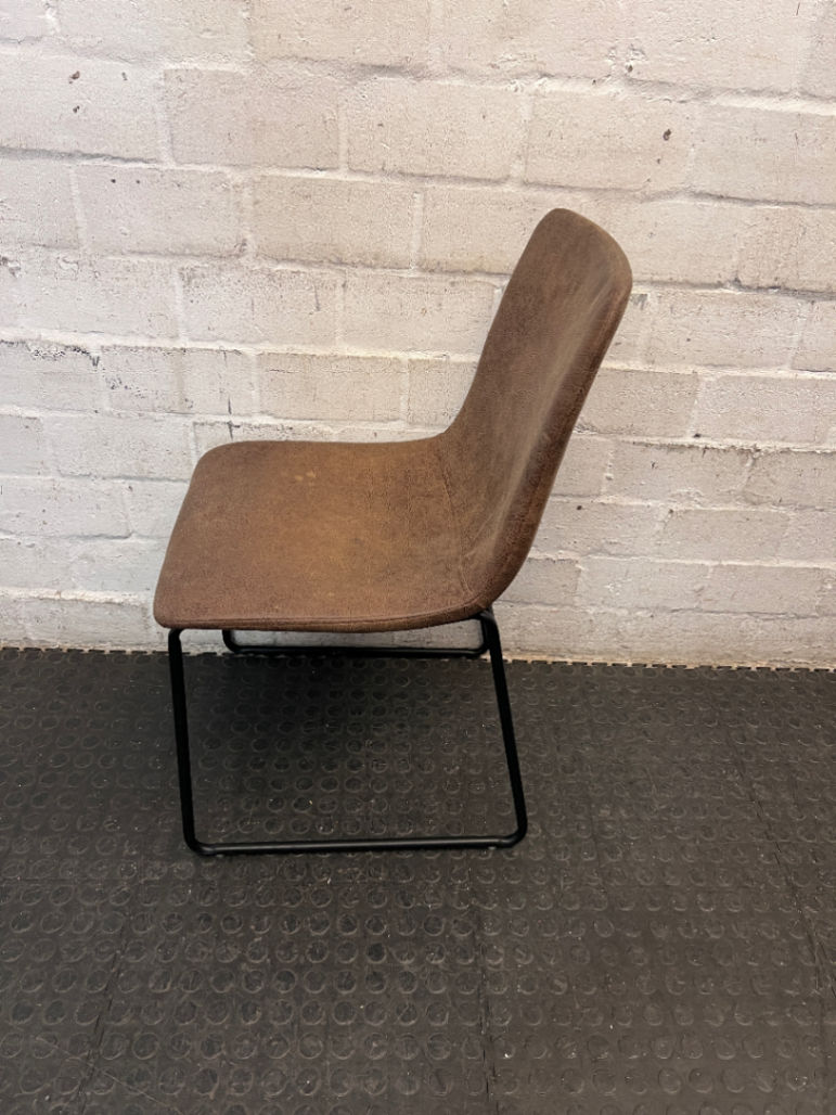 Brown Textured Upholstered Dining Chair with Metal Base — Fair Condition with General Wear