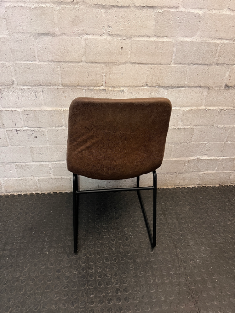 Brown Textured Upholstered Dining Chair with Metal Base — Fair Condition with General Wear