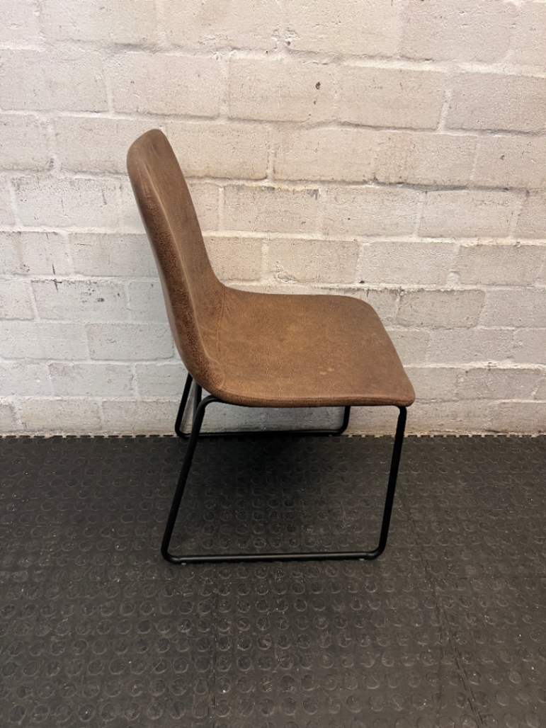 Brown Textured Upholstered Dining Chair with Metal Base — Fair Condition with General Wear