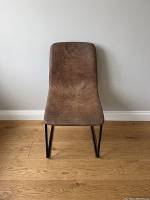 Brown Textured Upholstered Dining Chair with Metal Base — Fair Condition with General Wear