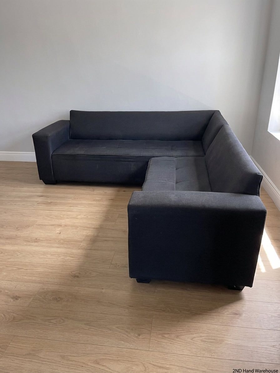 Charcoal Black L-Shape Couch - Fairly Used, Needs Cleaning - 2ndhandwarehouse.com