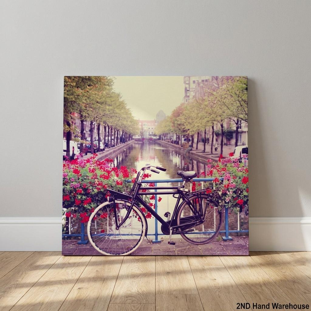 Charming Canal Bicycle Canvas Art - Vintage Cityscape Wall Decor - 2ndhandwarehouse.com