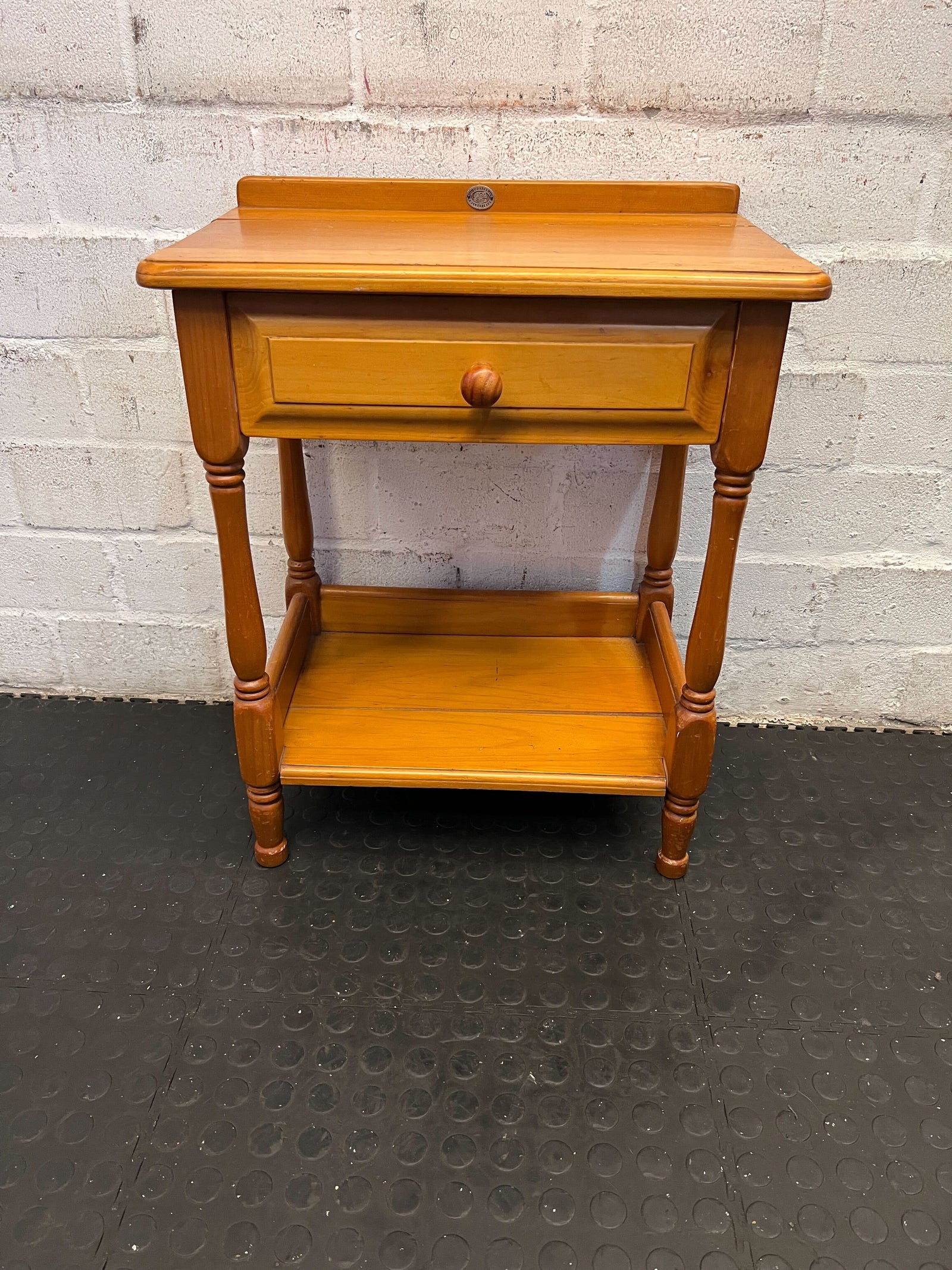 Charming Honey-Colored Wooden Side Table with Drawer