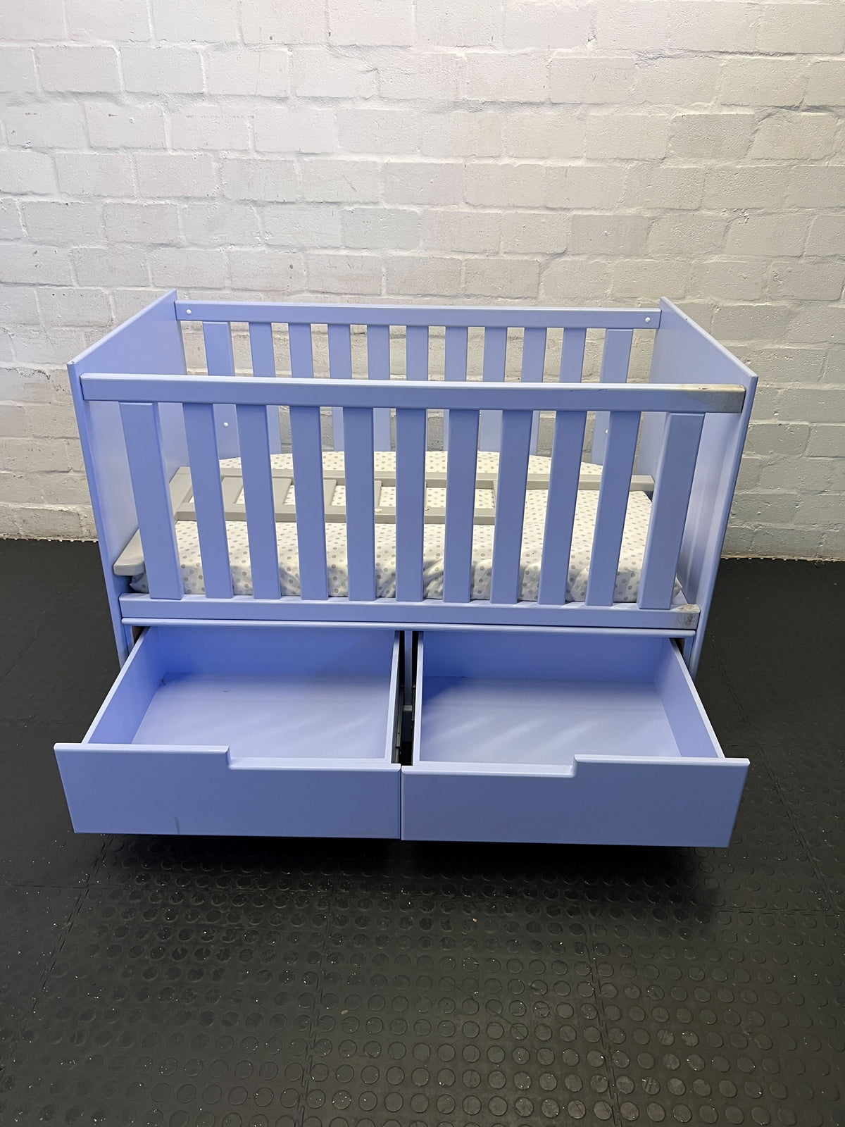 Charming Purple Baby Crib with Storage Drawers – Minor Scuffs