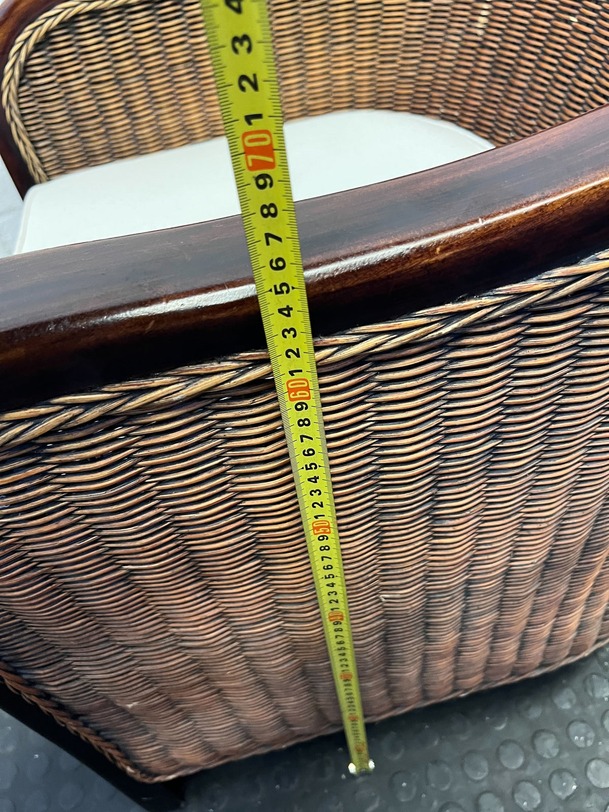 Charming Rattan & Wood Accent Armchair with Cushion - 2ndhandwarehouse.com