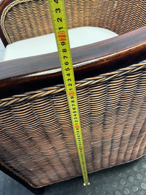 Charming Rattan & Wood Accent Armchair with Cushion - 2ndhandwarehouse.com