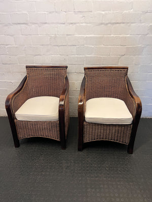 Charming Rattan & Wood Accent Armchair with Cushion - 2ndhandwarehouse.com
