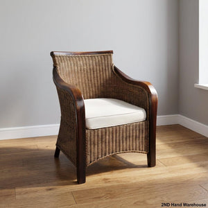 Charming Rattan & Wood Accent Armchair with Cushion - 2ndhandwarehouse.com