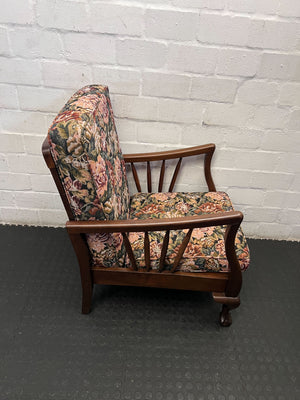 Charming Vintage Floral Armchair with Wooden Frame - REDUCED