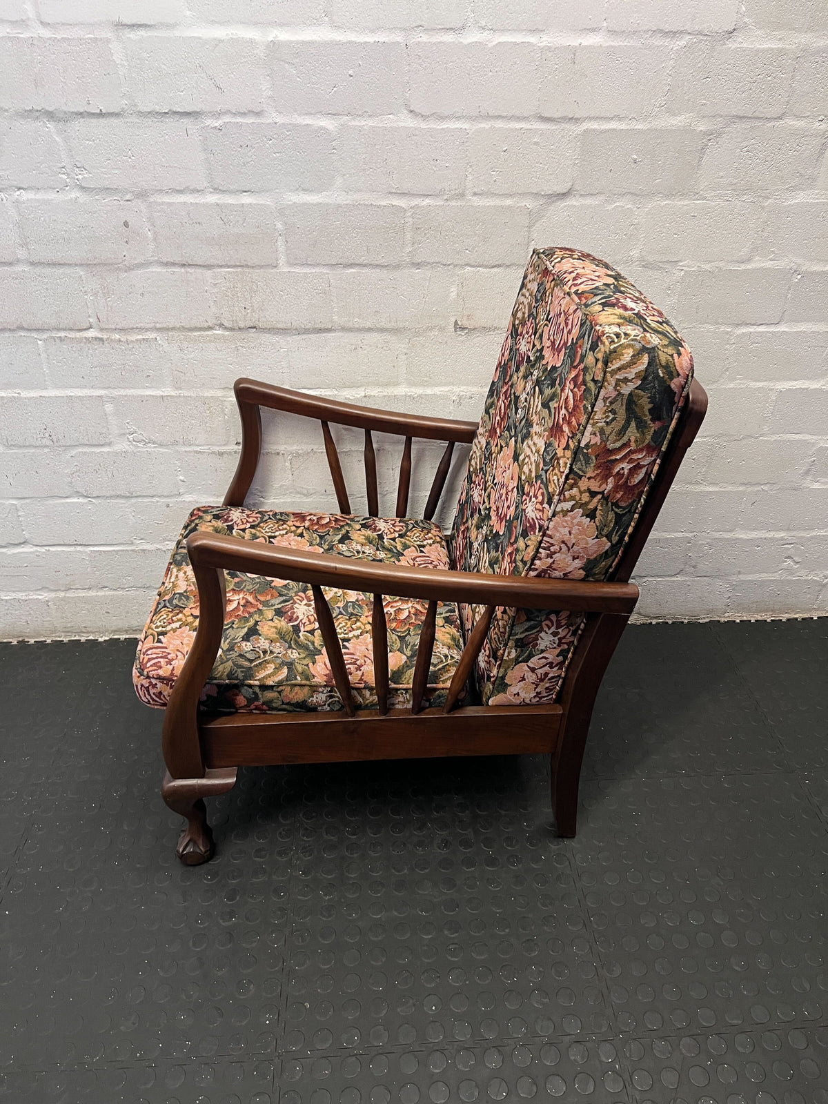 Charming Vintage Floral Armchair with Wooden Frame - REDUCED