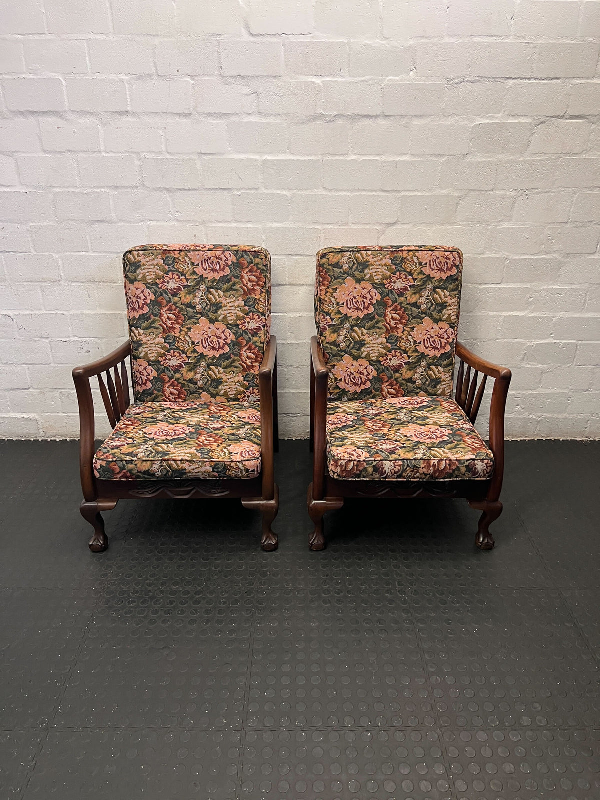 Charming Vintage Floral Armchair with Wooden Frame - REDUCED