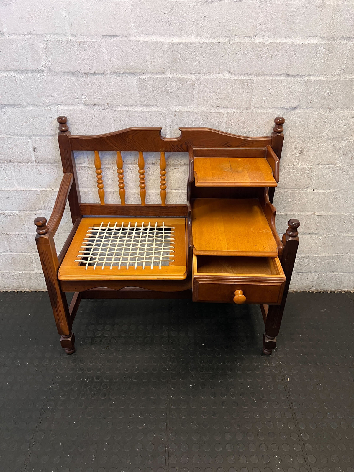 Charming Vintage Mahogany Bench with Storage, Minor Wear