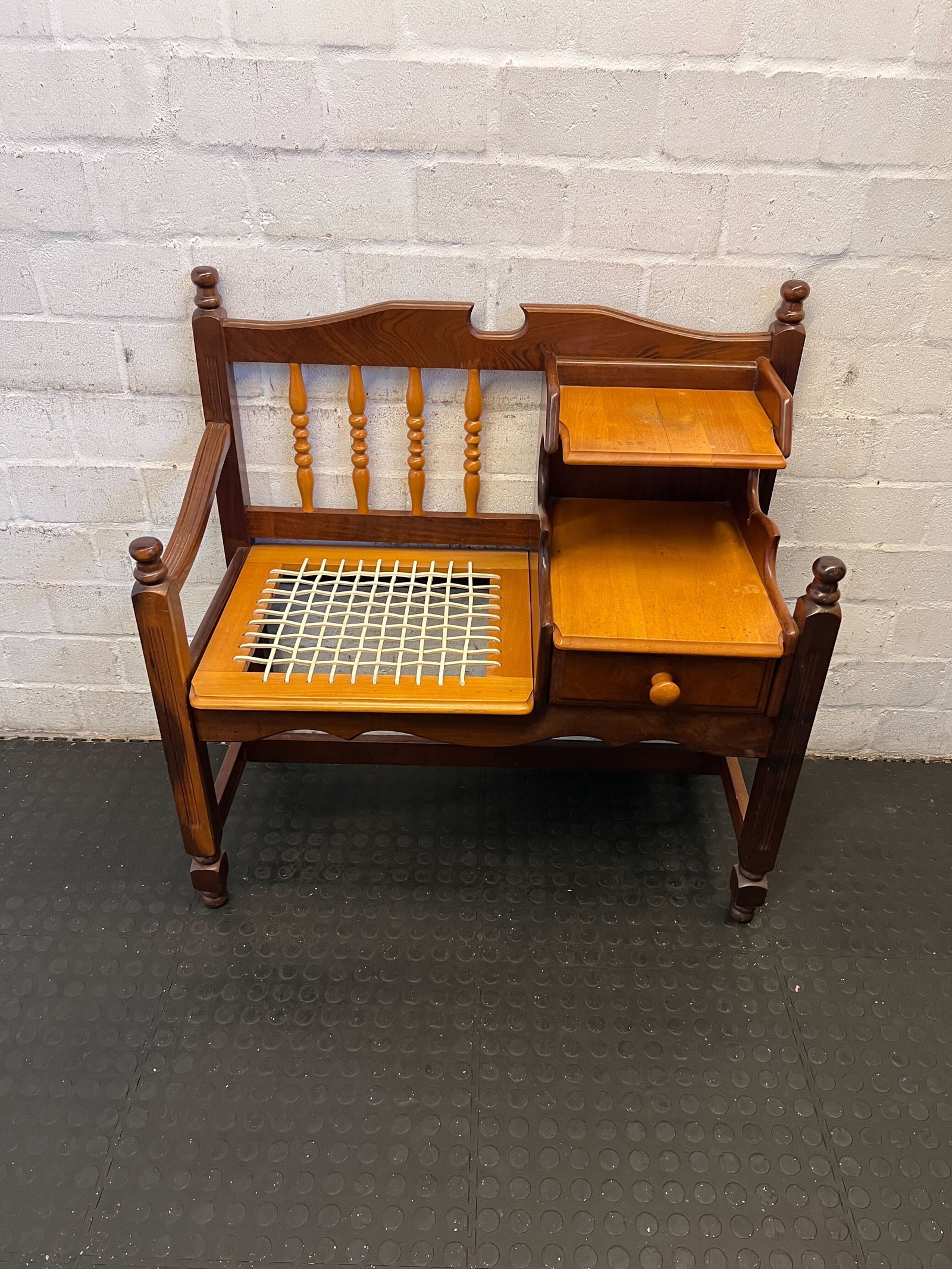 Charming Vintage Mahogany Bench with Storage, Minor Wear