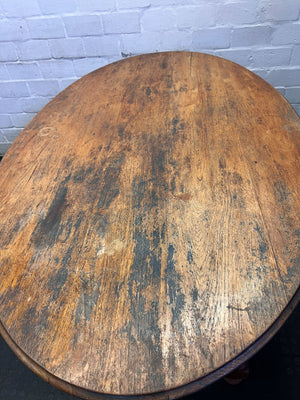 Charming Vintage Oval Wooden Dining Table- Some scratches an fading on the top of table
