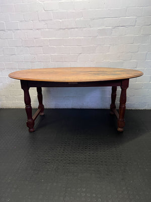 Charming Vintage Oval Wooden Dining Table- Some scratches an fading on the top of table