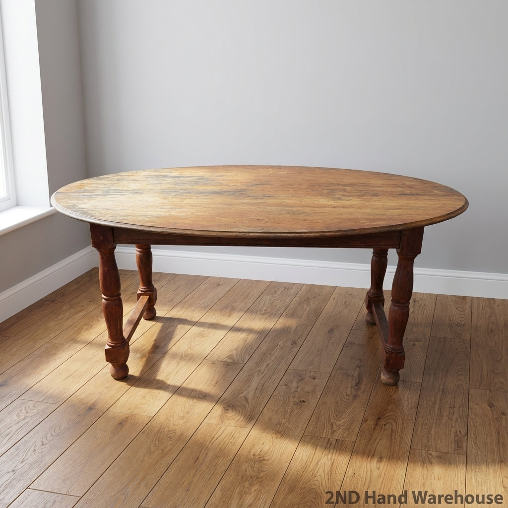 Charming Vintage Oval Wooden Dining Table- Some scratches an fading on the top of table