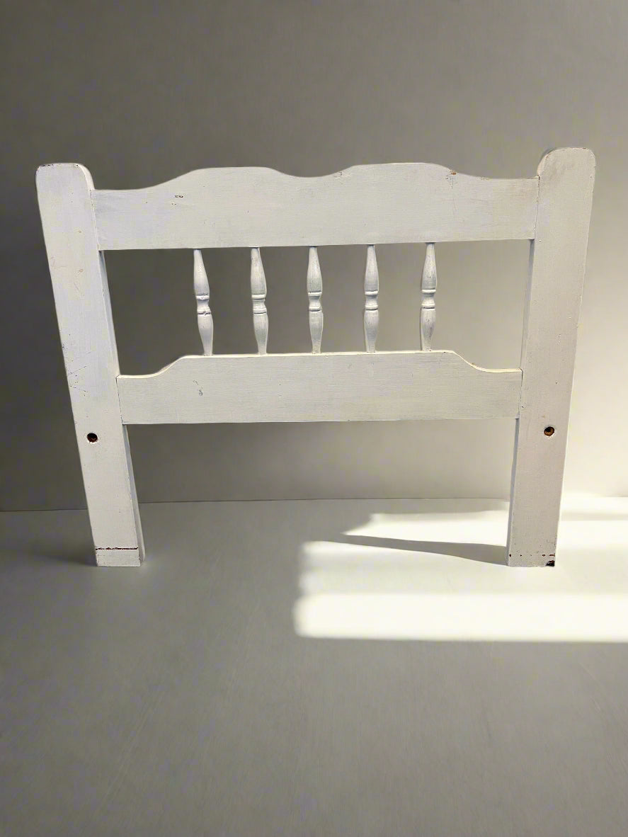 Charming Vintage White Wooden Single Headboard with Minor Scratches