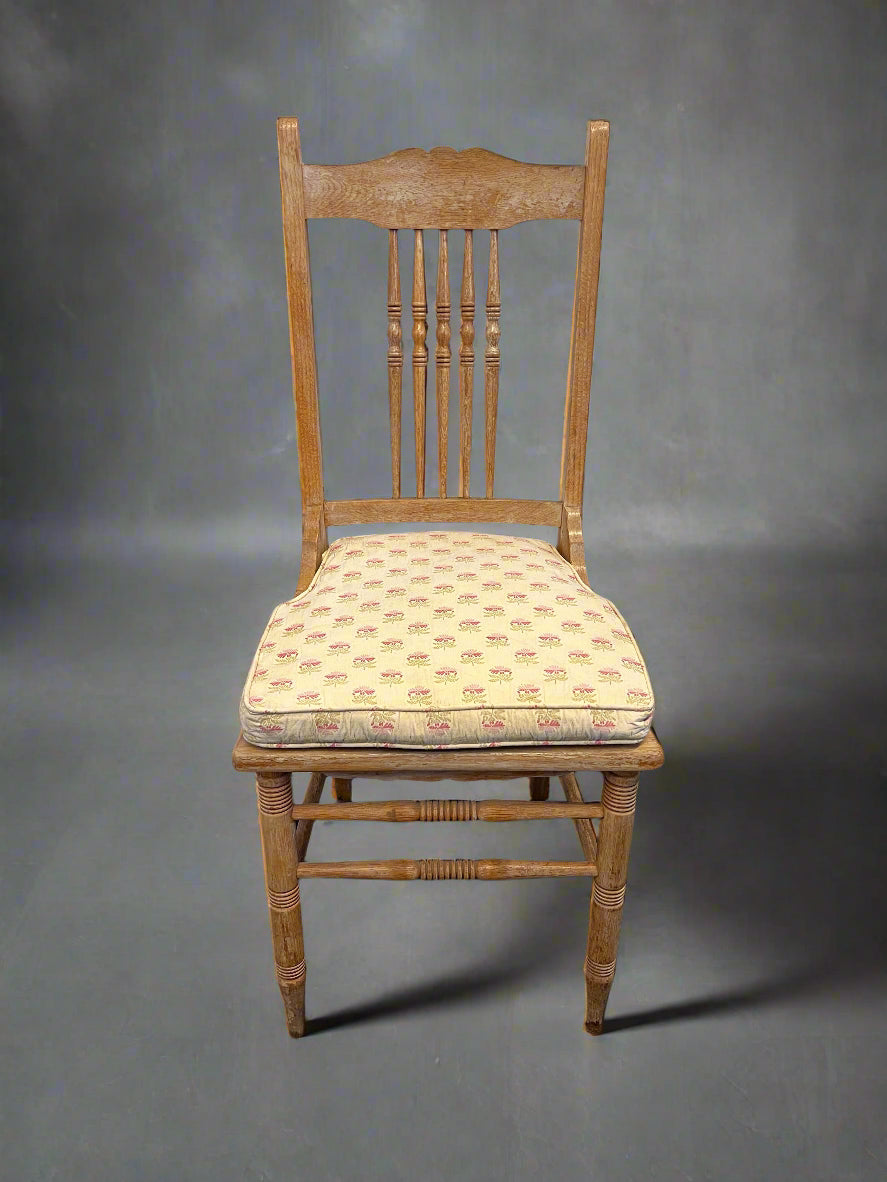 Charming Vintage Wooden Chair with Floral Cushion - Minor Wear