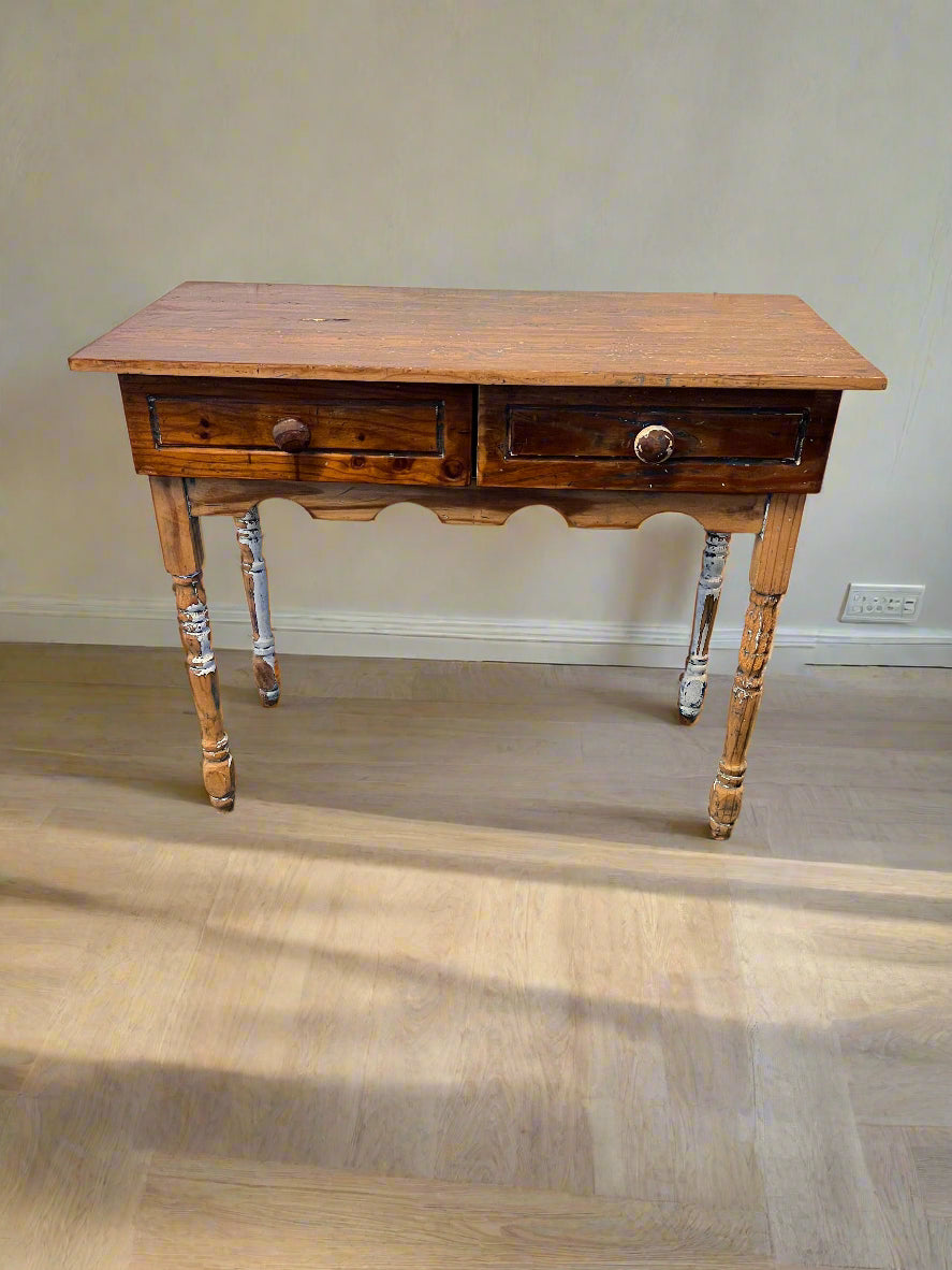 Charming Vintage Wooden Console Table with Two Drawers
