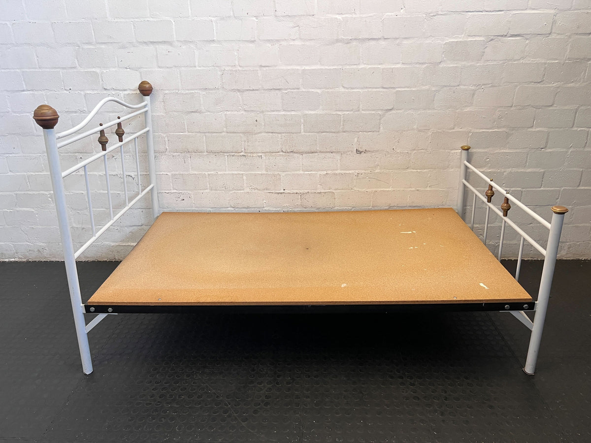 Charming White Metal three quarter Bed Frame with Wood Accents