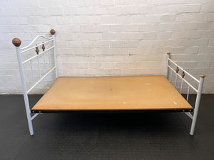 Charming White Metal three quarter Bed Frame with Wood Accents