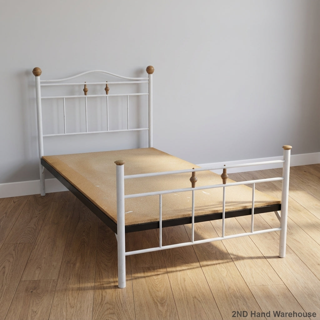 Charming White Metal three quarter Bed Frame with Wood Accents