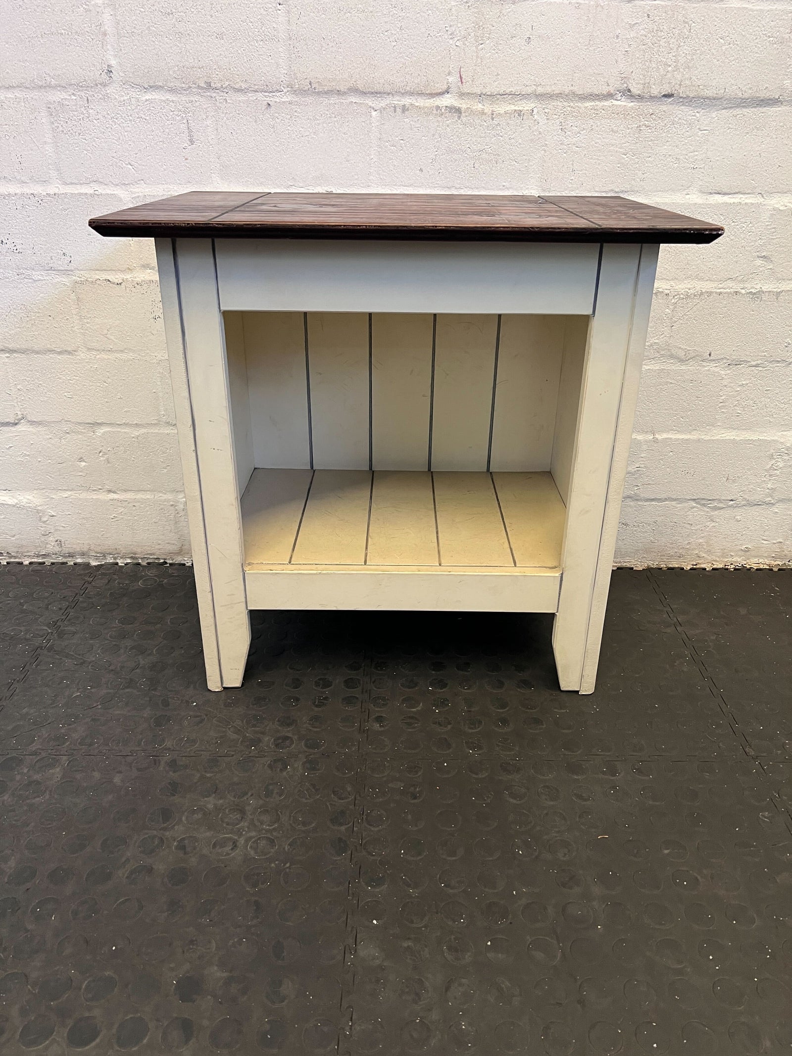 Charming White Wooden Side Table with Dark Brown Top