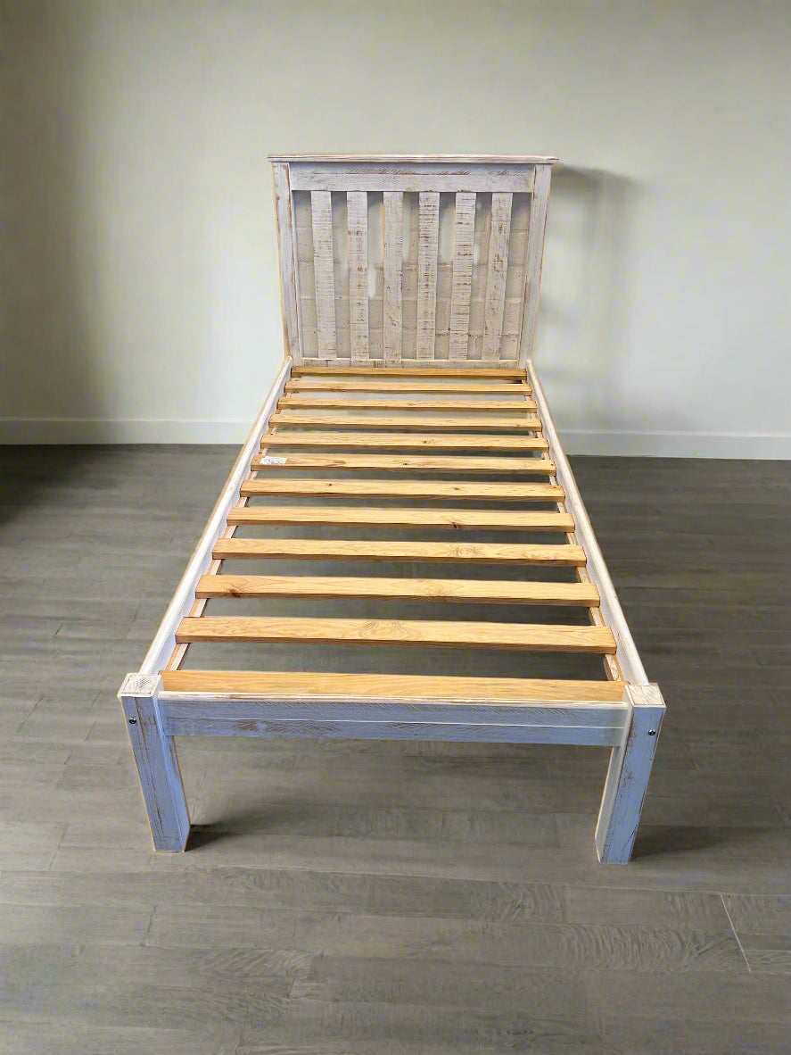 Charming White Wooden Single Bed Frame with Natural Finish