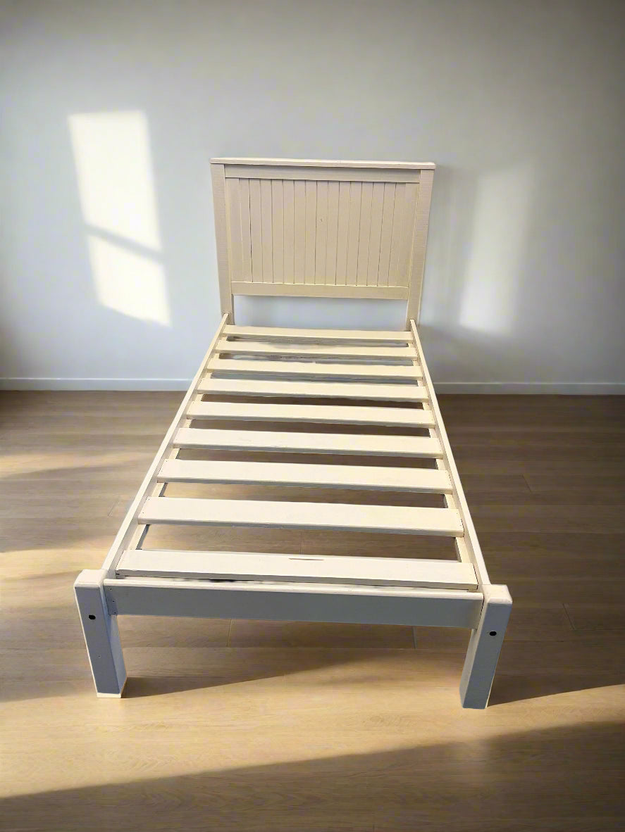 Charming White Wooden Single Bed Frame with Slats - REDUCED