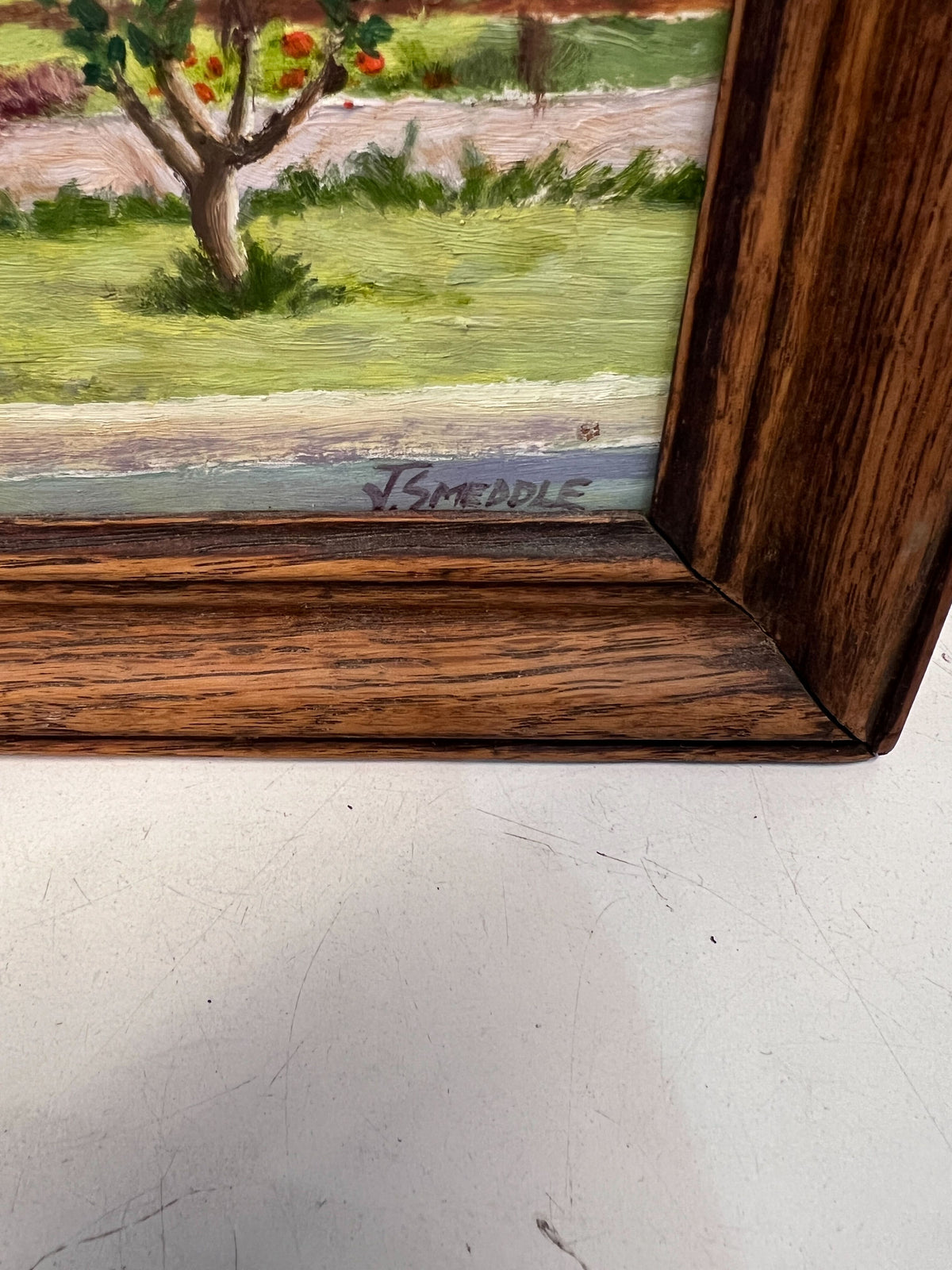 Charming Framed Landscape Painting in Rustic Wooden Frame - 2ndhandwarehouse.com