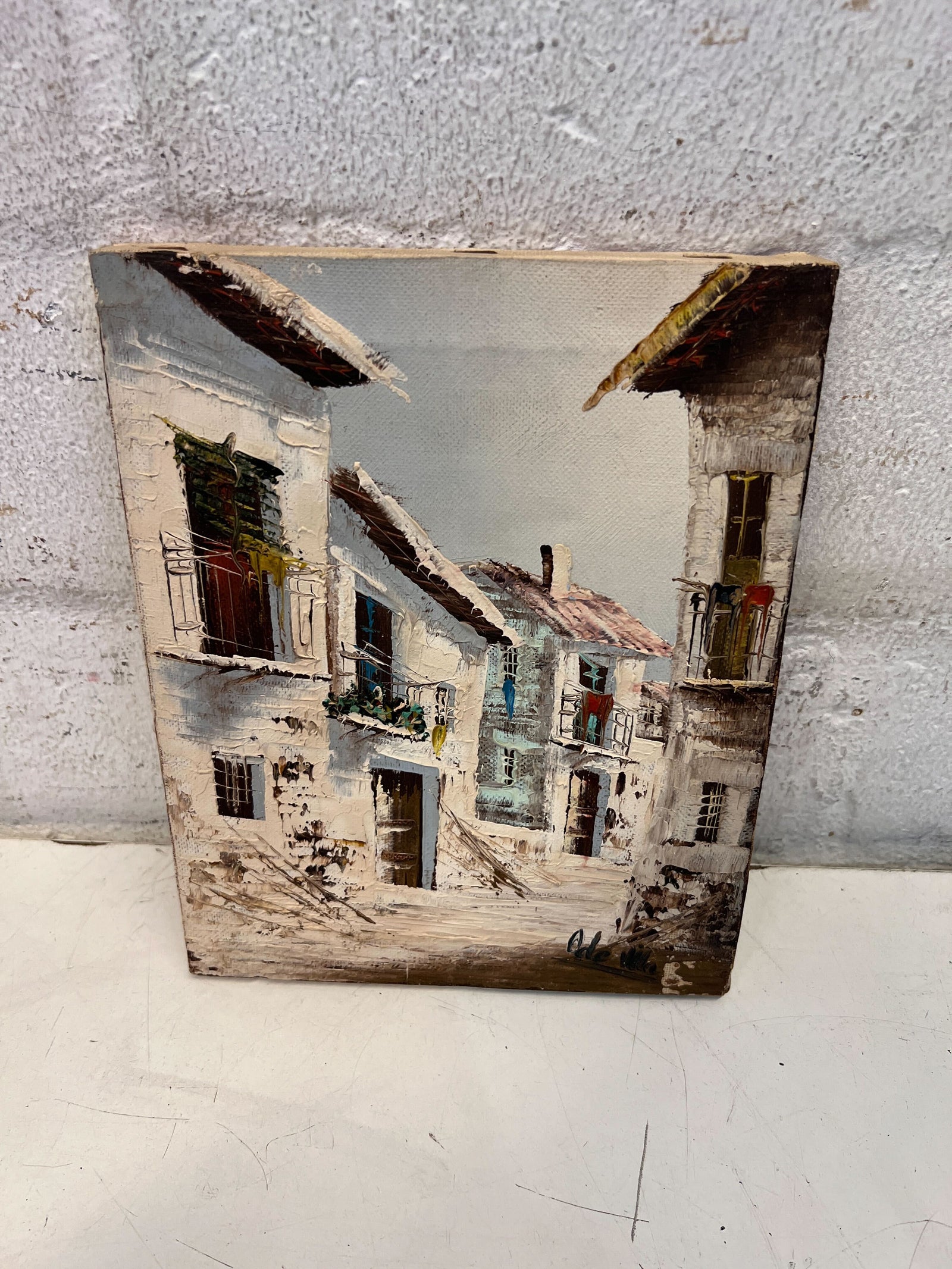 Charming Vintage Landscape Oil Painting on Canvas, Minor Wear