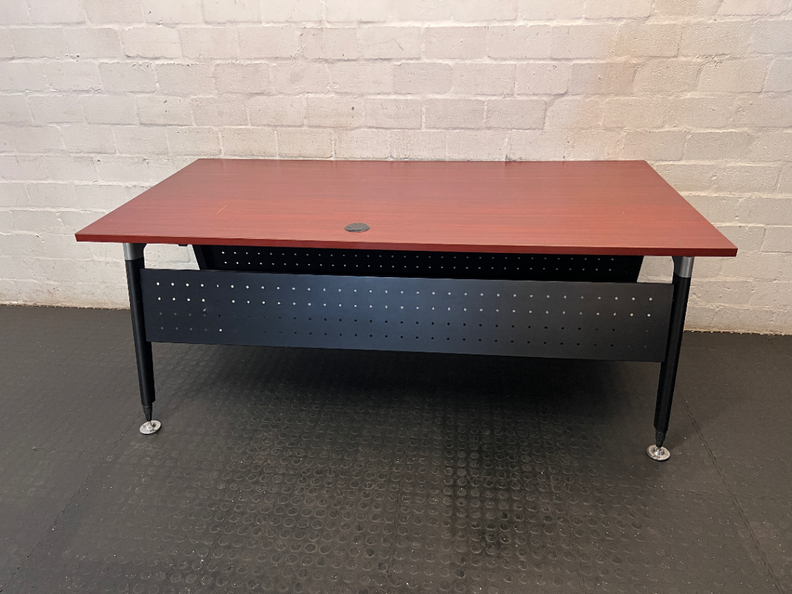 Cherry Wood Finish Boardroom Table with Black Metal Frame - 2ndhandwarehouse.com