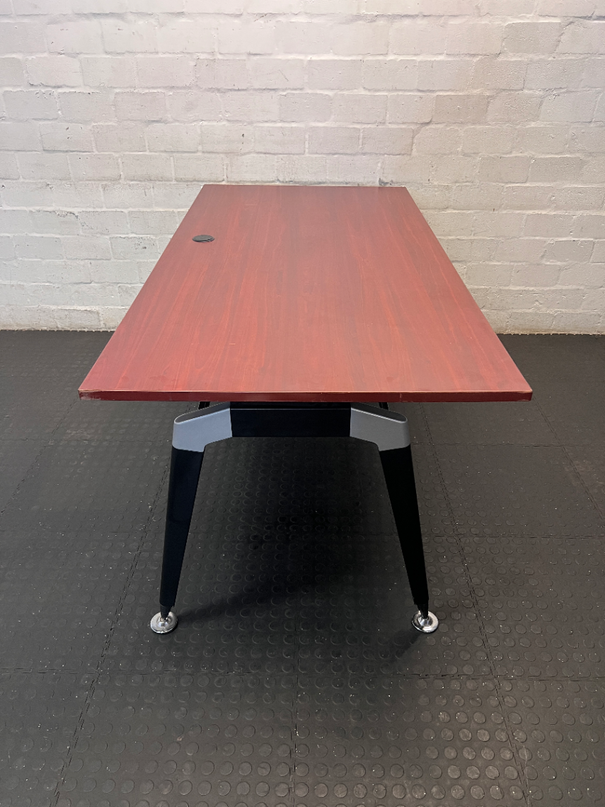 Cherry Wood Finish Boardroom Table with Black Metal Frame - 2ndhandwarehouse.com