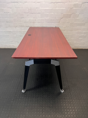 Cherry Wood Finish Boardroom Table with Black Metal Frame - 2ndhandwarehouse.com