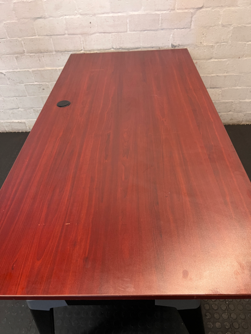 Cherry Wood Finish Boardroom Table with Black Metal Frame - 2ndhandwarehouse.com