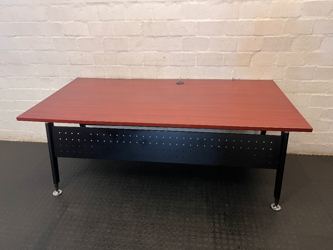 Cherry Wood Finish Boardroom Table with Black Metal Frame - 2ndhandwarehouse.com