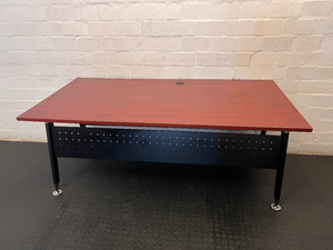 Cherry Wood Finish Boardroom Table with Black Metal Frame - 2ndhandwarehouse.com