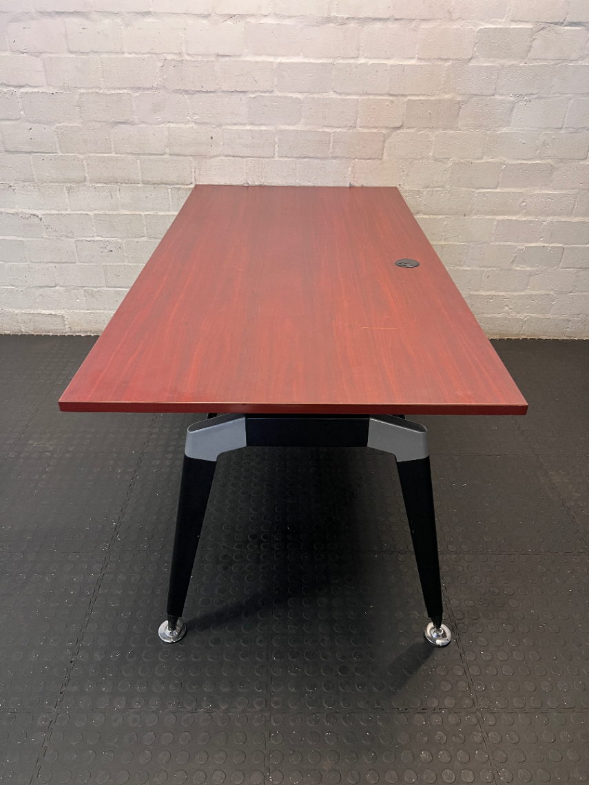 Cherry Wood Finish Boardroom Table with Black Metal Frame - 2ndhandwarehouse.com