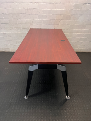 Cherry Wood Finish Boardroom Table with Black Metal Frame - 2ndhandwarehouse.com