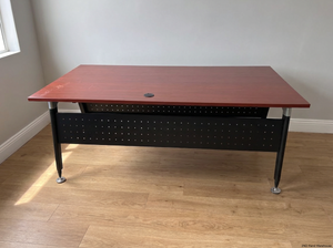 Cherry Wood Finish Boardroom Table with Black Metal Frame - 2ndhandwarehouse.com