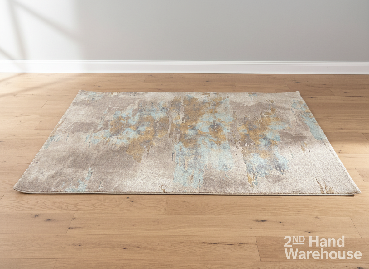 Chic Abstract Distressed Area Rug - Beige, Blue & Gold