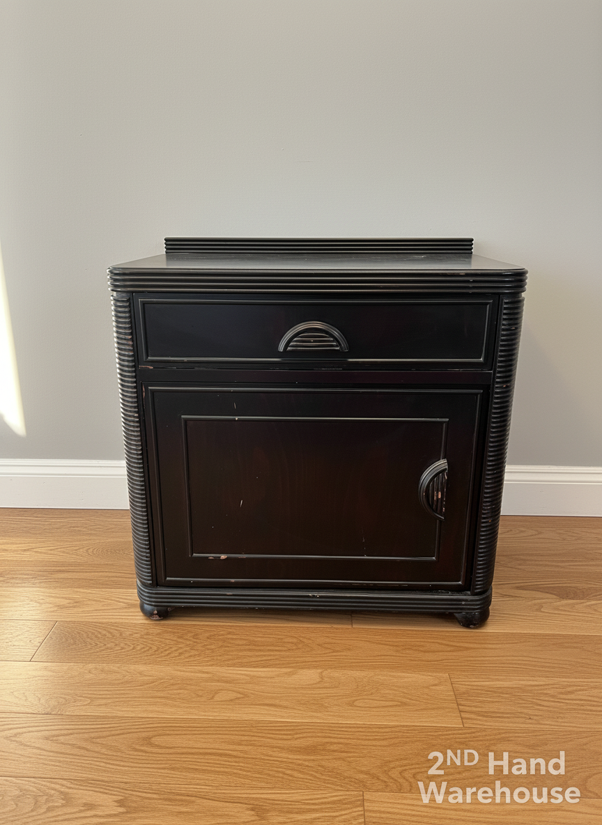 Chic Art Deco Dark Wood Bedside Cabinet