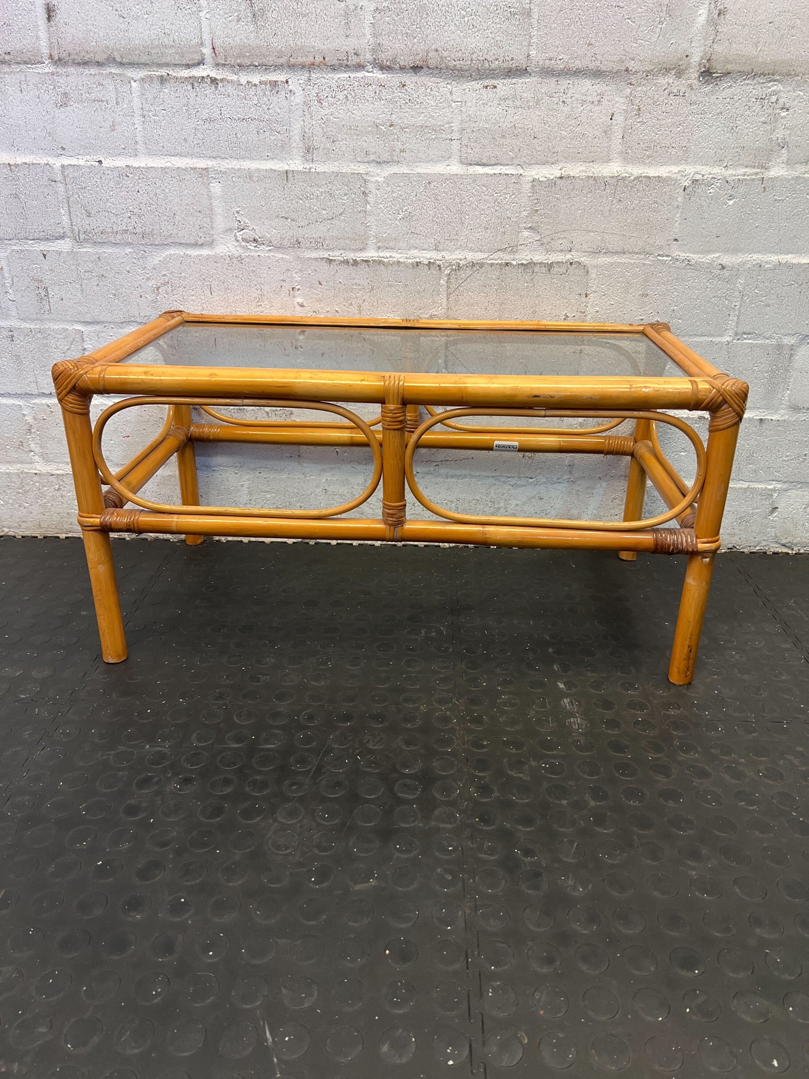 Chic Bamboo Coffee Table with Glass Top – Minor Wear