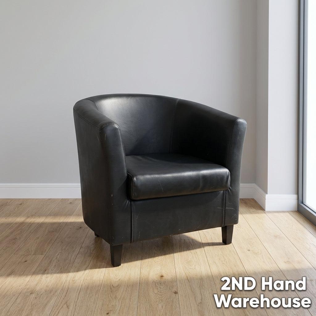 Chic Black Faux Leather Tub Chair - 2ndhandwarehouse.com