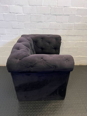 Chic Black Velvet Armchair with Tufted Design and Minor Damage - REDUCED